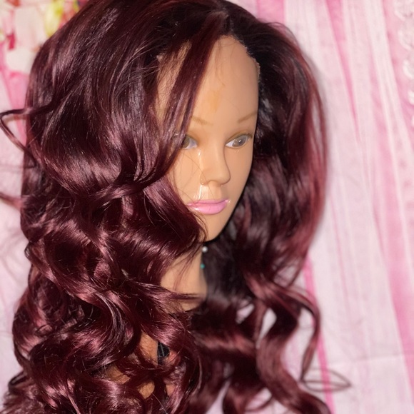 22 inch 5x5 burgundy closure wig main image 11